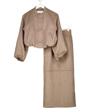 4th & Reckless Brown Wool Blend Balloon Sleeve Bomber Jacket & High Rise Maxi Skirt Set UK 6