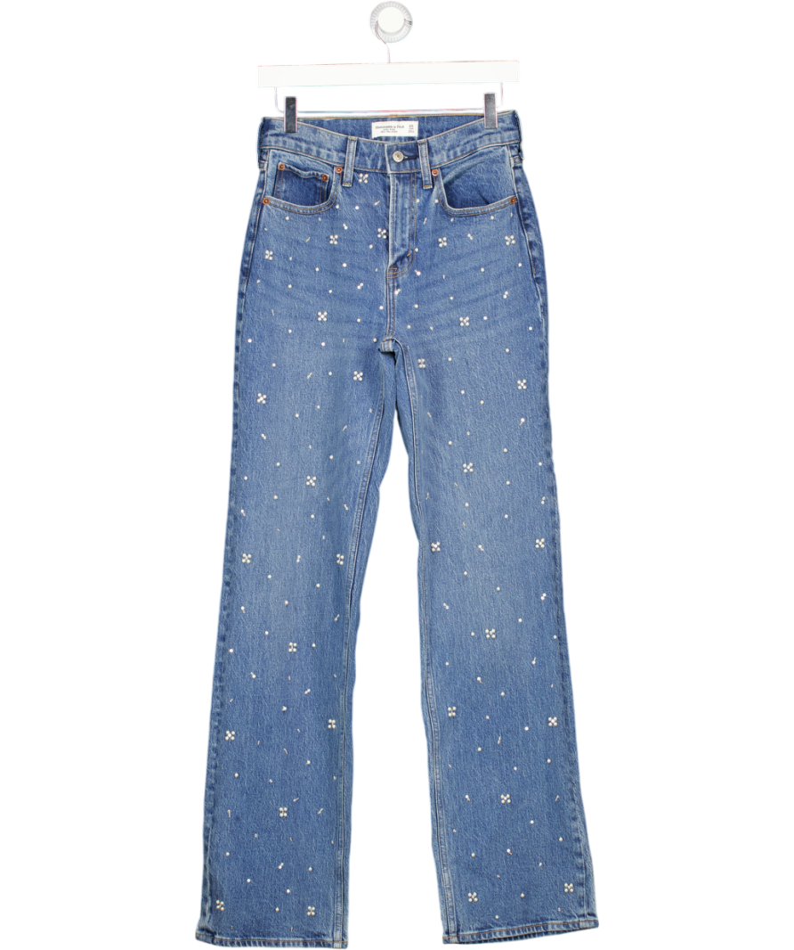 ABERCROMBIE & FITCH Blue High Rise 90s Relaxed Pearl Embellished Jeans - Long Length W25