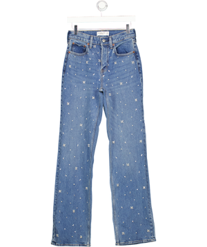 ABERCROMBIE & FITCH Blue High Rise 90s Relaxed Pearl Embellished Jeans - Long Length W25