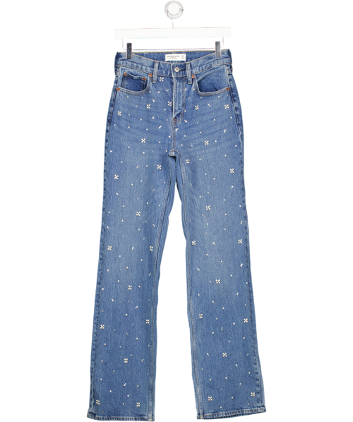 ABERCROMBIE & FITCH Blue High Rise 90s Relaxed Pearl Embellished Jeans - Long Length W25