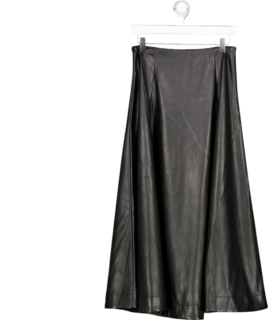 ASOS Faux Leather Seam And Volume Detail Midi Skirt In Black UK 8