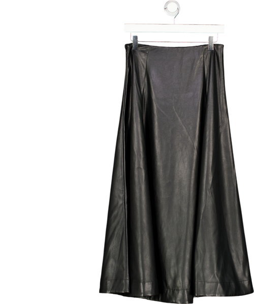ASOS Faux Leather Seam And Volume Detail Midi Skirt In Black UK 8