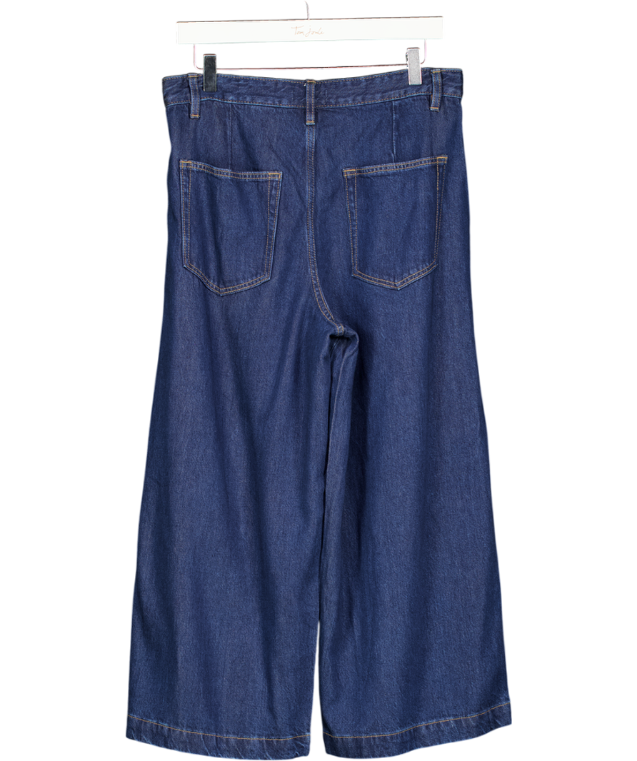 NEXT Premium Collection Blue Pleated Wide Leg Crop Lyocel Blend Jeans UK 8