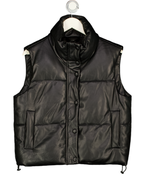 ZARA Black Quilted Faux Leather Gilet UK M
