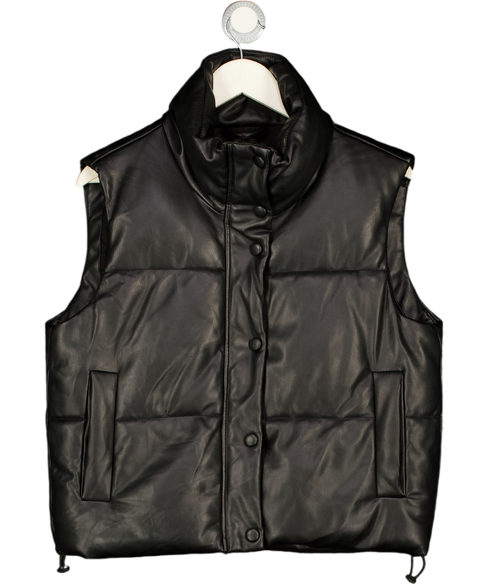ZARA Black Quilted Faux Leather Gilet UK M