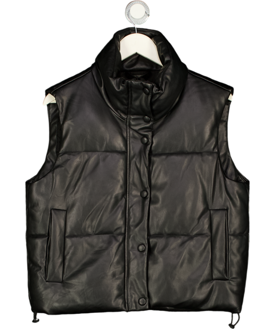 ZARA Black Quilted Faux Leather Gilet UK M