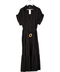 NEW LOOK Black Tiered Belted Midi Dress UK 18