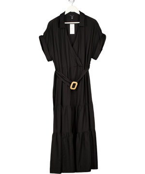 NEW LOOK Black Tiered Belted Midi Dress UK 18