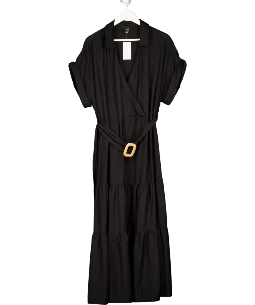 NEW LOOK Black Tiered Belted Midi Dress UK 18