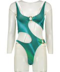 MARS THE LABEL Green / Blue Ring Detail Cut-out Swimsuit UK 8