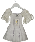 CHARO RUIZ KIDS White Shirred Crichet Lace Trimmed Dress 4 Years