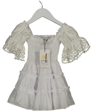 CHARO RUIZ KIDS White Shirred Crichet Lace Trimmed Dress 4 Years
