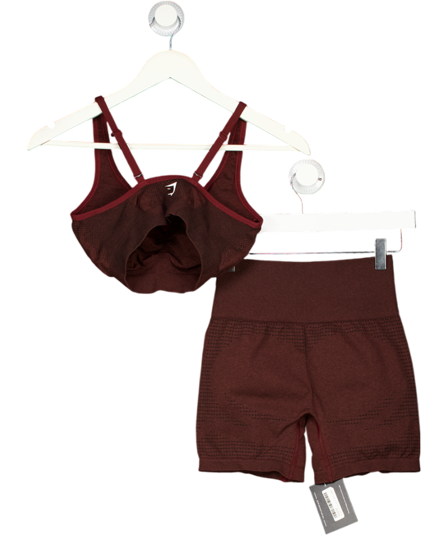 GYMSHARK Brown 2-piece Burgind/brown Bike Shorts And Sports Bra Set UK S/M