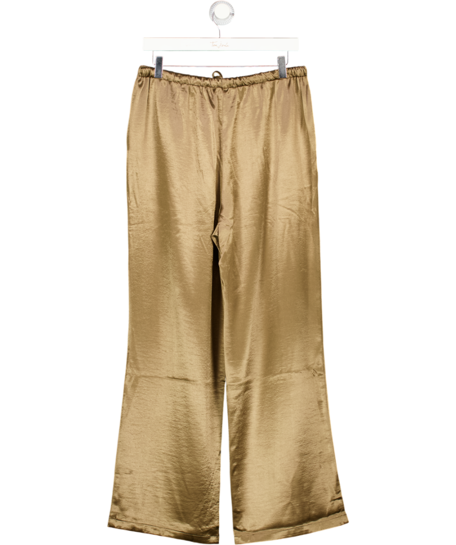 4th & Reckless Brown Shelby Mocha Satin Tie Waist Wide Leg Trouser UK 14