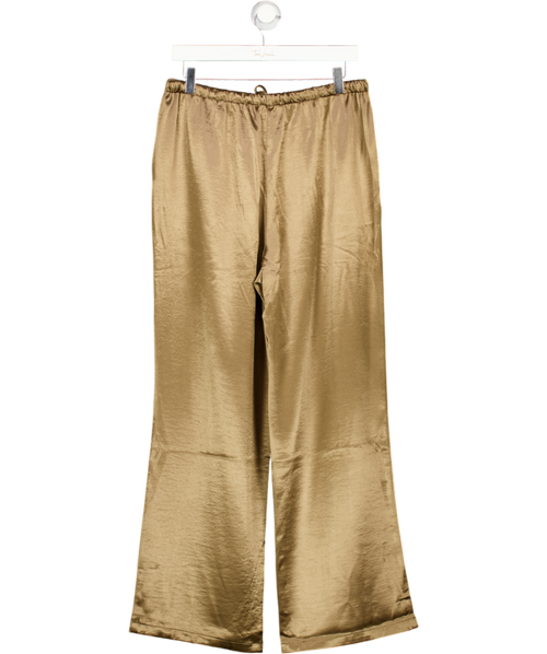 4th & Reckless Brown Shelby Mocha Satin Tie Waist Wide Leg Trouser UK 14