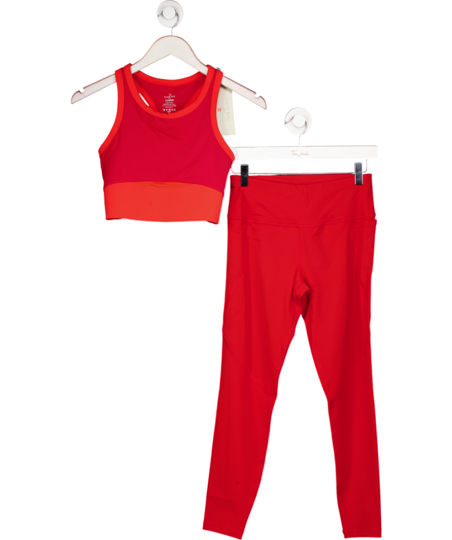 Sweaty Betty Red Power 7/8 Gym Leggings And Vest Workout Set UK S