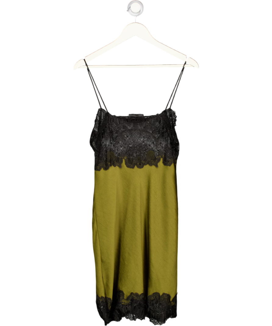 ZARA Olive Green Satin Mini Dress With Lace UK M