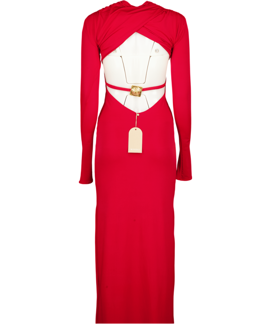 MESHKI Kiyah Slinky Cut Out Maxi Dress - Red UK S