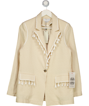 NEVER FULLY DRESSED Beige Linen Look Tassel Trim Blazer UK 10