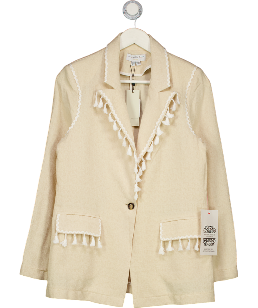 NEVER FULLY DRESSED Beige Linen Look Tassel Trim Blazer UK 10