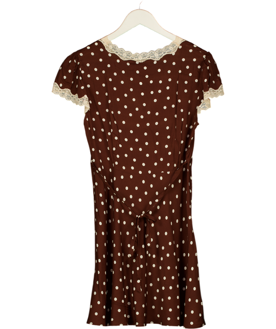 RIXO Cely Layla Dot Brown Mini Dress UK 12