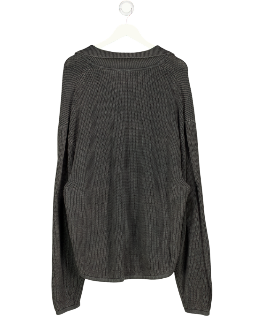 Represent Grey Ribbed Knit Oversized Polo UK XL