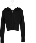 ALO Black Wool Cashmere Ribbed Noble Full Zip Hoodie UK XS