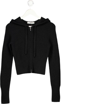 ALO Black Wool Cashmere Ribbed Noble Full Zip Hoodie UK XS