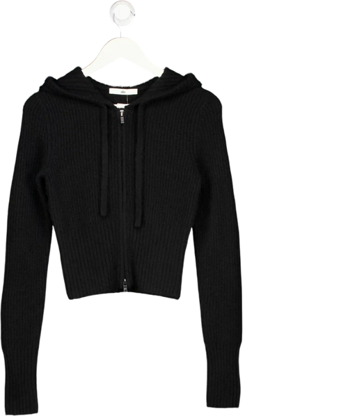 ALO Black Wool Cashmere Ribbed Noble Full Zip Hoodie UK XS