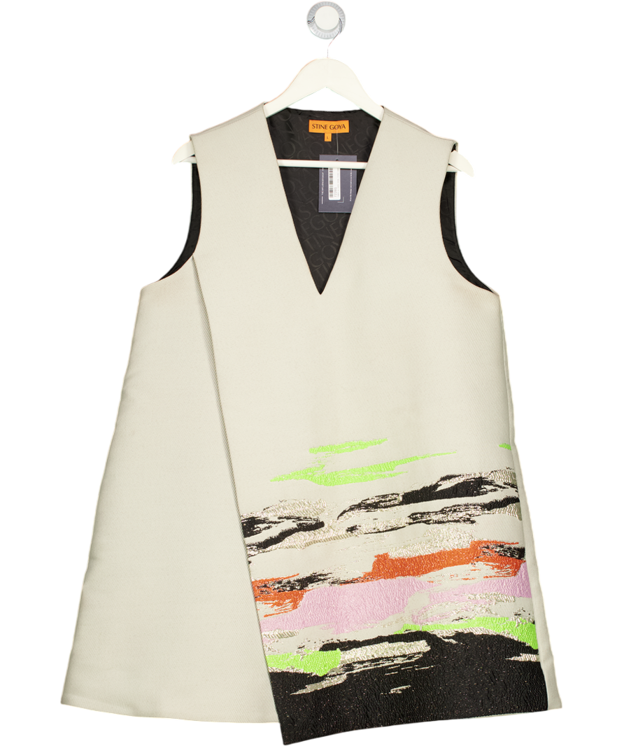 STINE GOYA Beige Sgtamar Dress - Abstract Strokes UK L