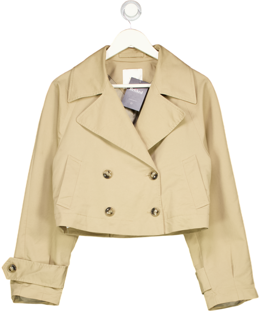 MANGO Water Repellent Double-breasted Cropped Trench Coat - Beige UK S