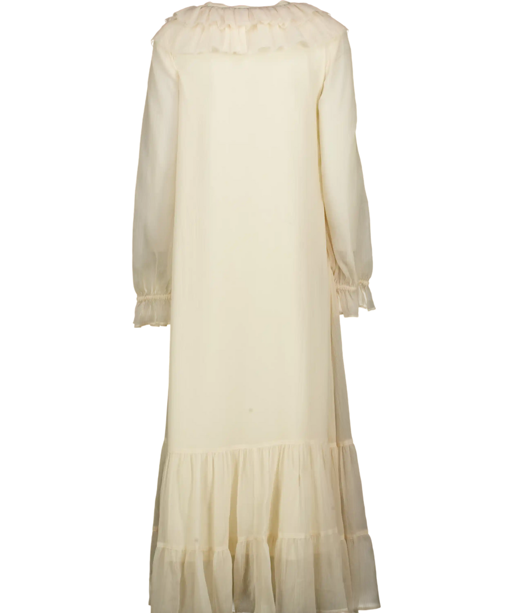 TOPSHOP Cream Frill Chiffon Long Sleeve Maxi Dress UK 14