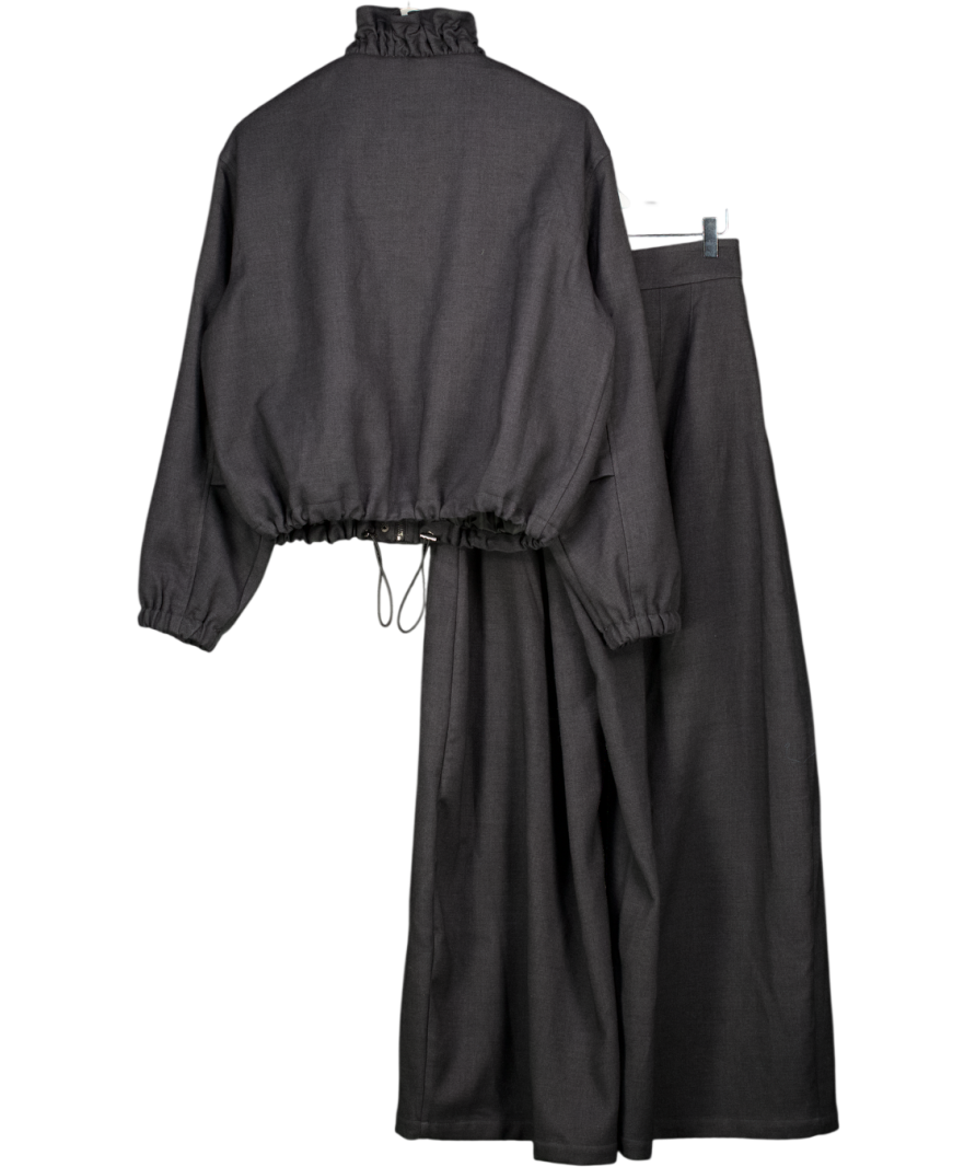 ASOS 2-piece Grey Frill Neck Bomber Jacket And Wide Leg Trouser Set UK 6