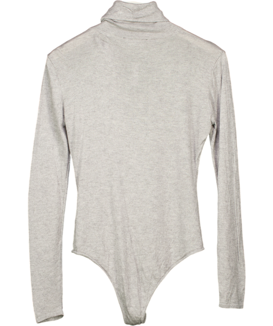 NOVO Grey Premium Fine Knit Silk And Cashmere Blend Turtleneck Bodysuit UK 10
