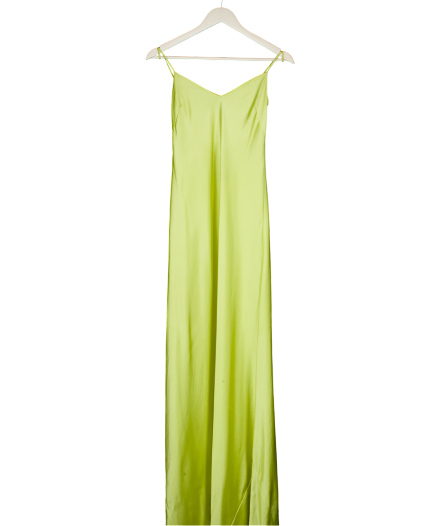 GALVAN LONDON Lime Green Silk Satin Maxi Slip Dress UK 6
