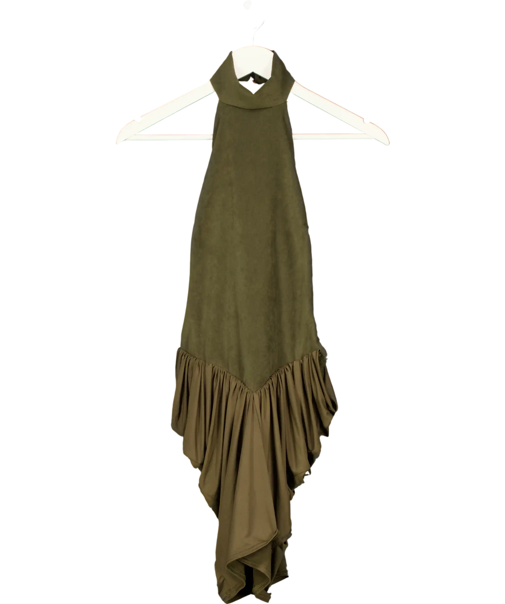 ZARA Green Halter Neck Faux Suede Dress UK S