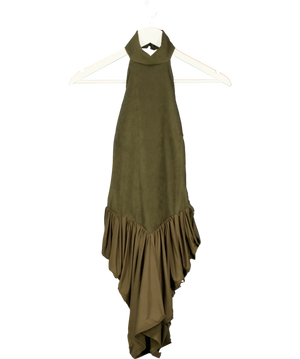 ZARA Green Halter Neck Faux Suede Dress UK S