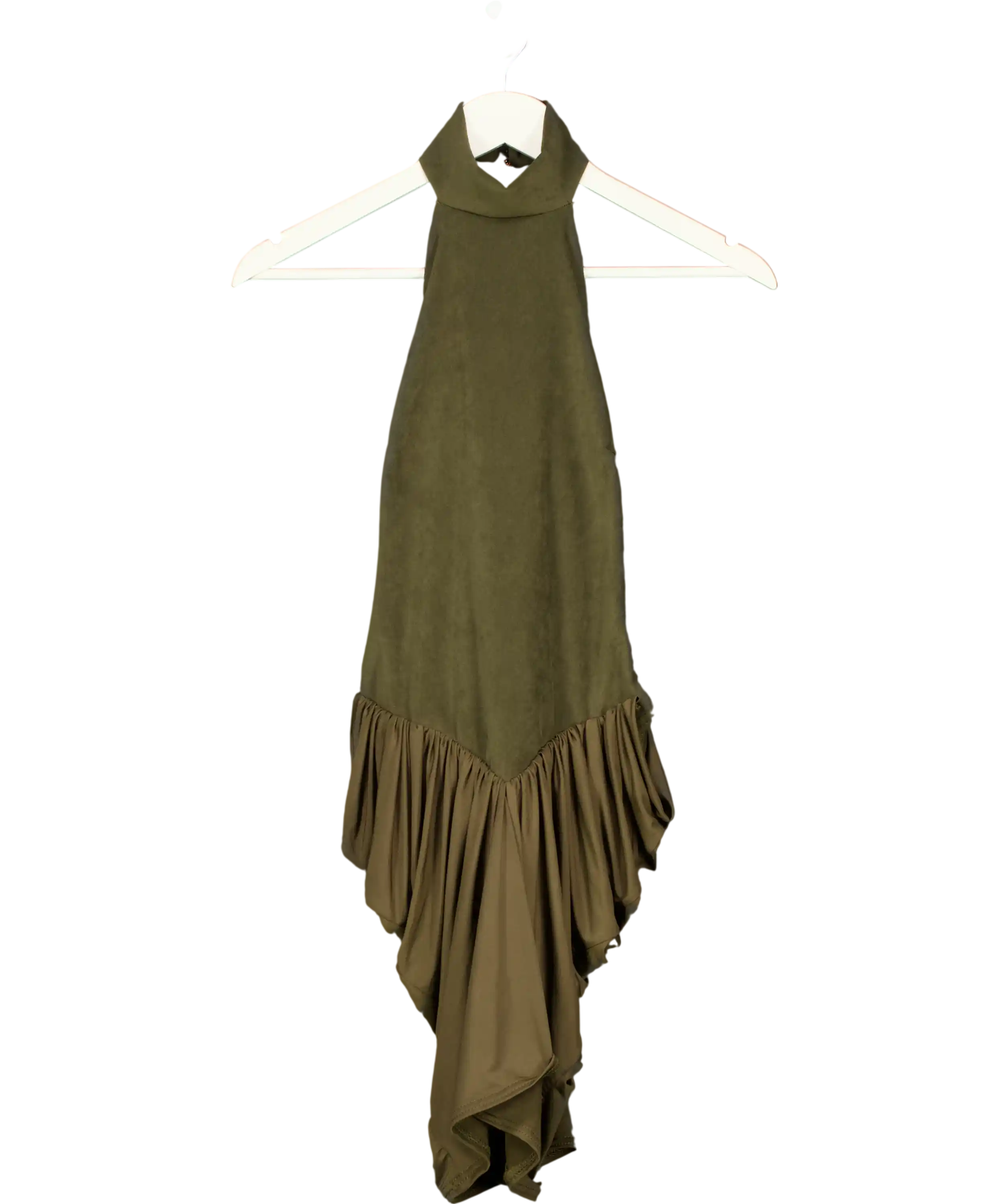 ZARA Green Halter Neck Faux Suede Dress UK S