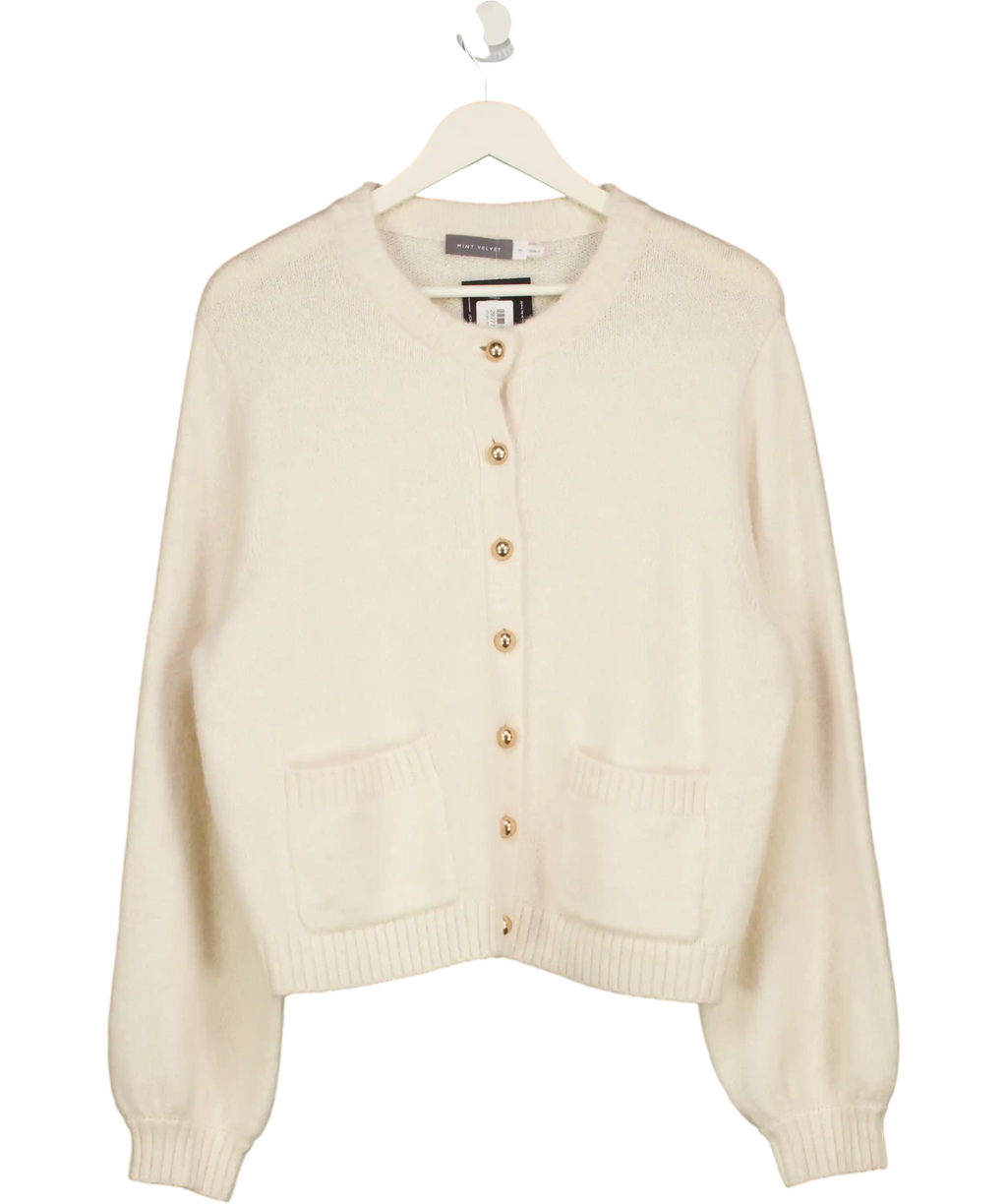 MINT VELVET Cream Alpaca Blend Cardigan With Gold Buttons UK XL