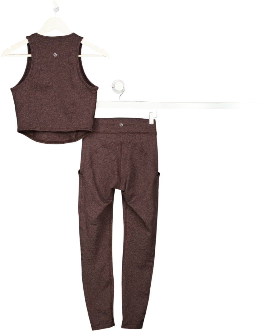 LULULEMON 2-piece Brown Marl Tank ( Uk 10) And High Waist Leggings (uk 8) Set UK S/M