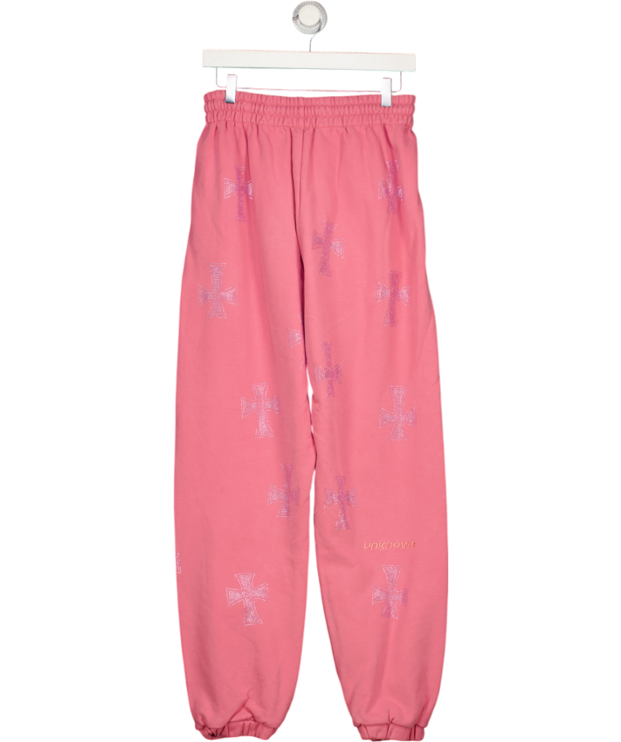 UNKNOWN LONDON Pink Rhinestone Joggers UK M