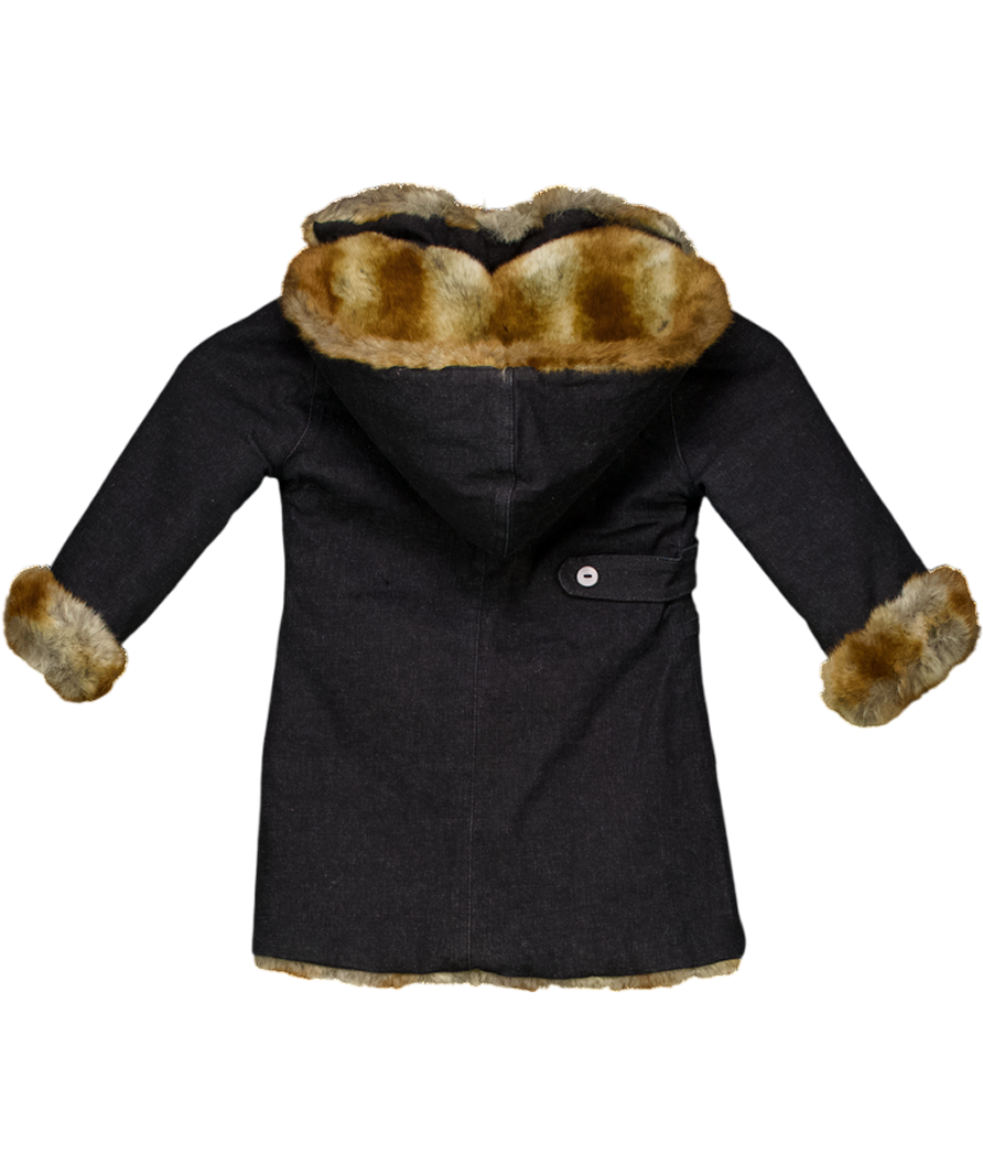 Lili gaufrette Dark Blue Jean Coat Fully Fur Lined 2 Years
