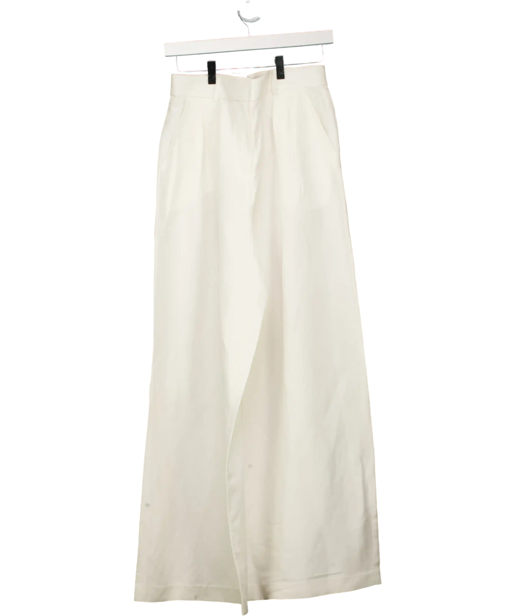 LILYSILK Natural White Silk Linen Wide Leg Trousers UK 12