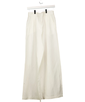 LILYSILK Natural White Silk Linen Wide Leg Trousers UK 12