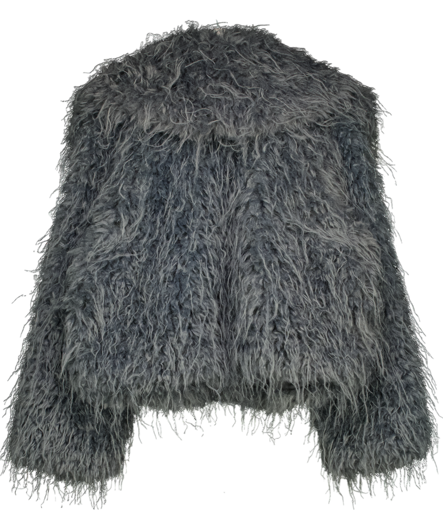 FREE PEOPLE Moonlight Glam Faux Fur Jacket In Grey Blue UK L