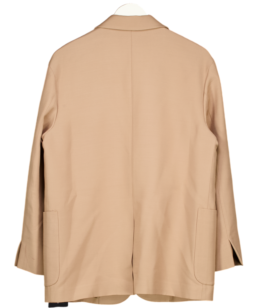 Lily Silk Beige Silk Wool Blend Oversized Blazer UK S