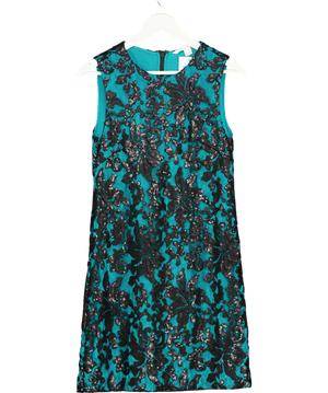 Diane von Furstenberg Turquoise Dress With Black Lace Overlay Us4 UK 8