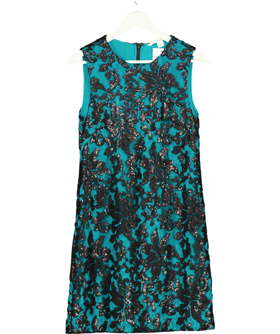 Diane von Furstenberg Turquoise Dress With Black Lace Overlay Us4 UK 8