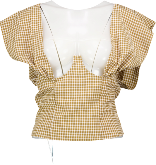 PrettyLittleThing Brown Woven Check Print Cross Over Zip Top UK 8