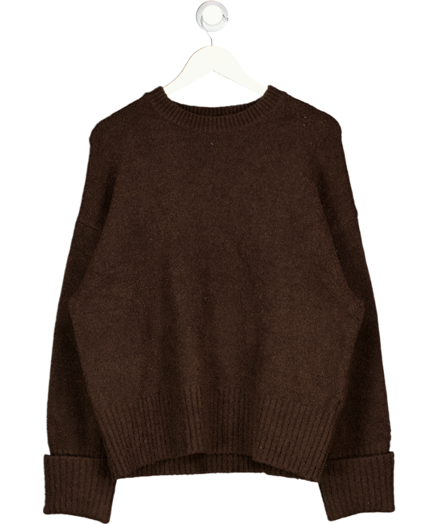 PRETTY LAVISH Brown Oversized Textured Jumper UK S
